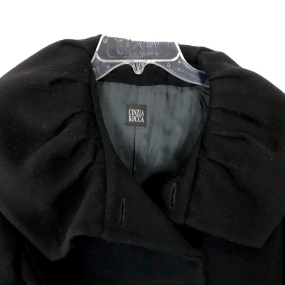 Cinzia Rocca Womens Size 4 Black Wide Collar Wool Angora Blend Designer Coat - Picture 2 of 8